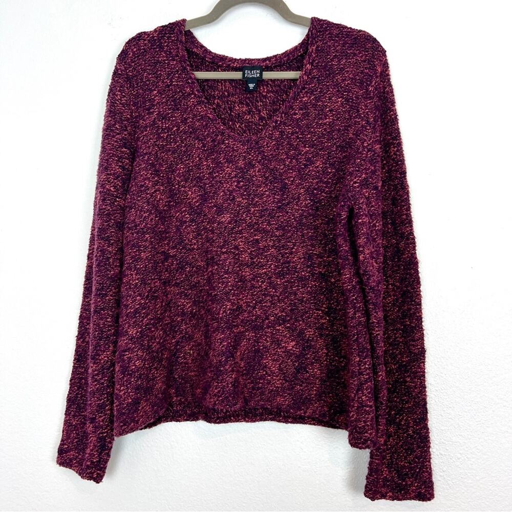 Eileen Fisher | Textured Knit Sweater in Purple and Pink Cotton Nylon XL